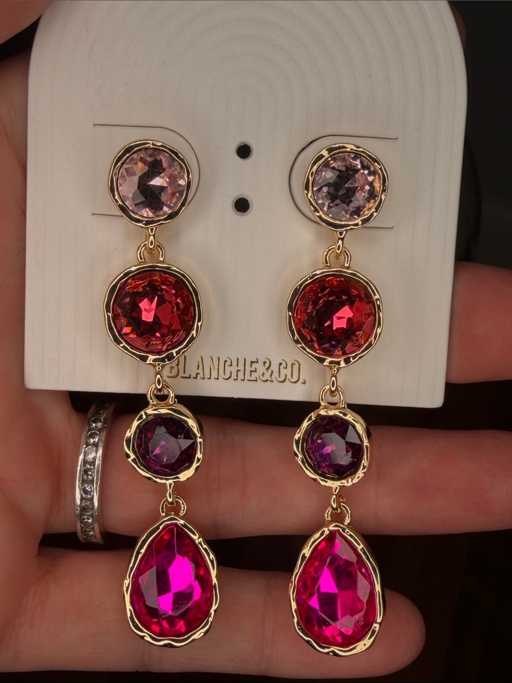 Blanche & Co. Gold-Tone Drop Earrings with Pink, Red & Purple Stones